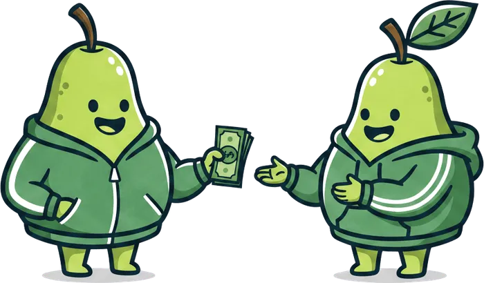 Two pears exchanging money — paying for training
